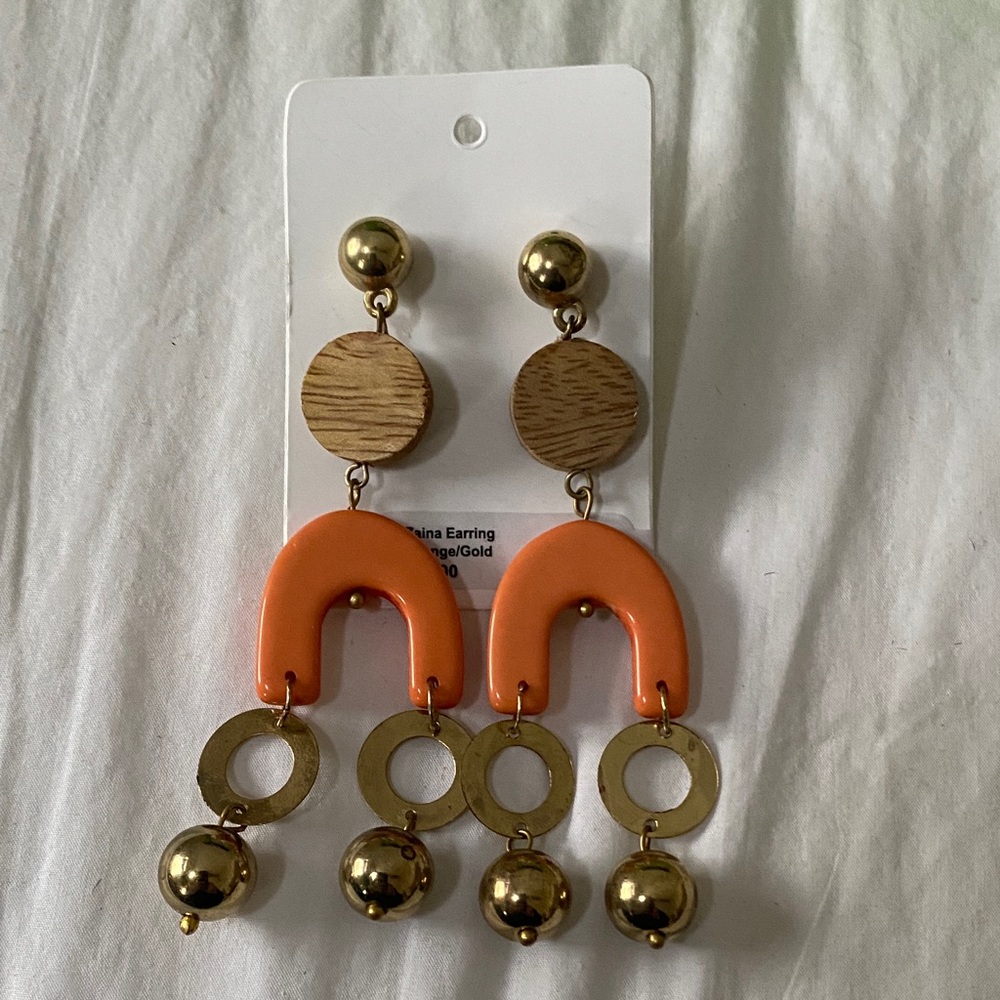 Gold and Orange Statement Earrings